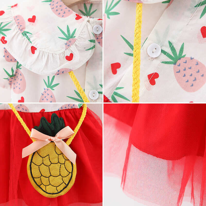 Ananas Detaylı Kırmızı Tül Etek Elbise Ve Çanta 2'li Set - Thumbnail