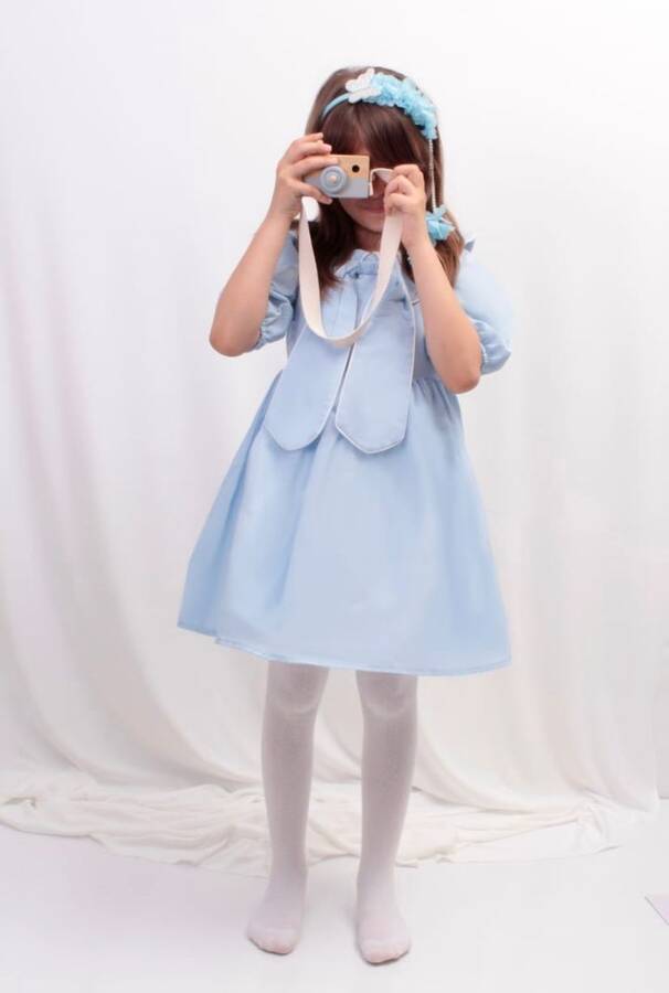 Tracc - Bebe Mavisi Bahriye Yaka Detaylı Fiyonk Kız Çocuk Elbise