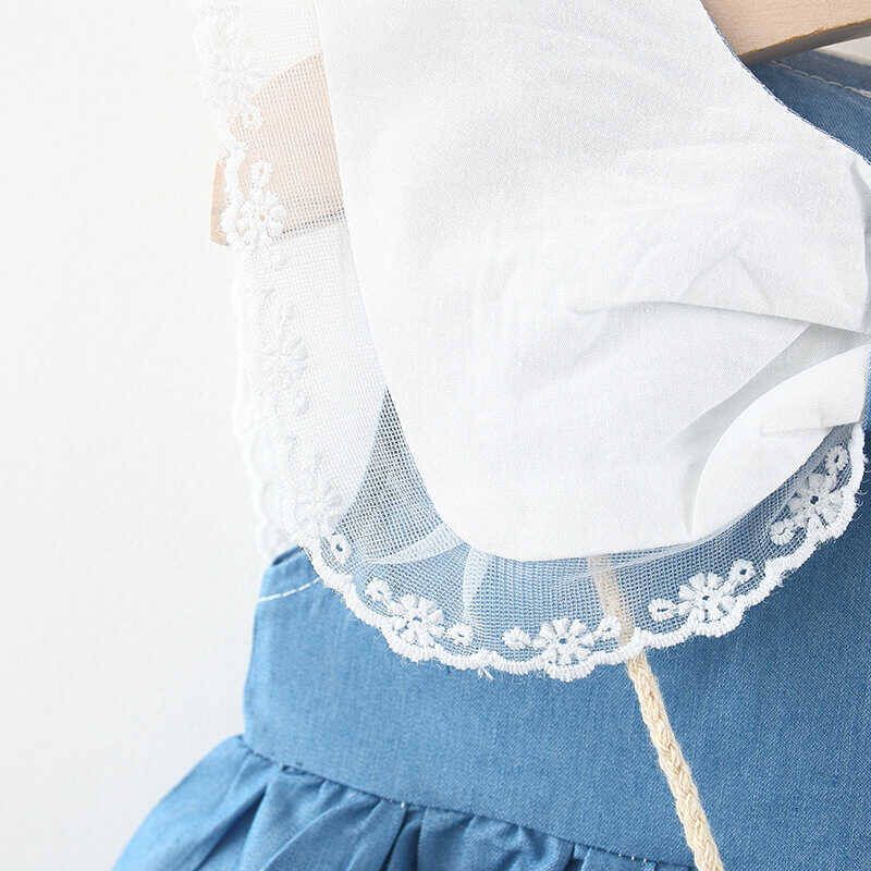 Bebe Yaka Mavi Elbise Çanta 2'li Set - Thumbnail