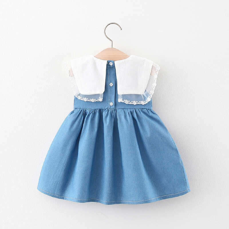 Bebe Yaka Mavi Elbise Çanta 2'li Set