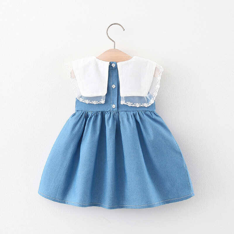 Bebe Yaka Mavi Elbise Çanta 2'li Set - Thumbnail