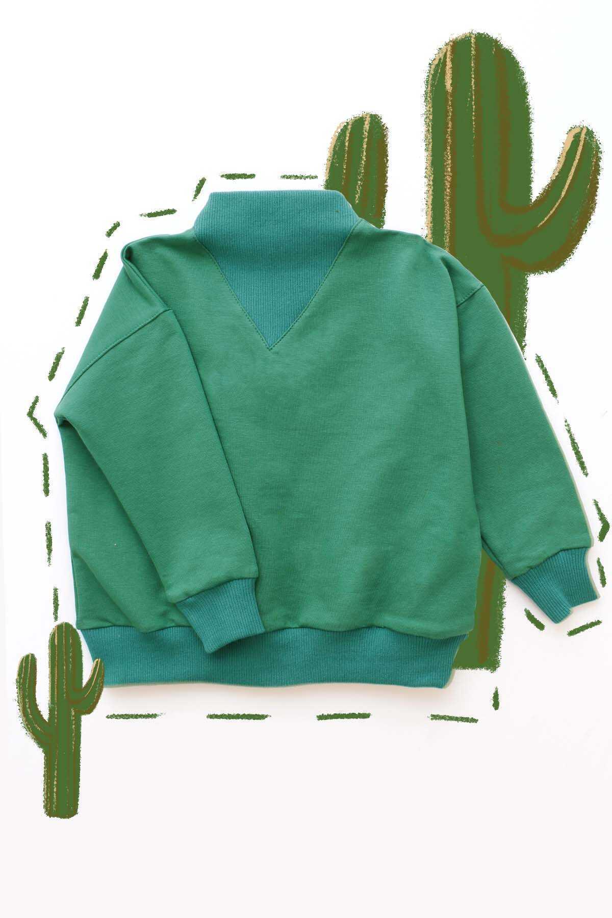 Benetton Yeşil Yakası Kaşkorse Detaylı Çocuk Sweatshirt