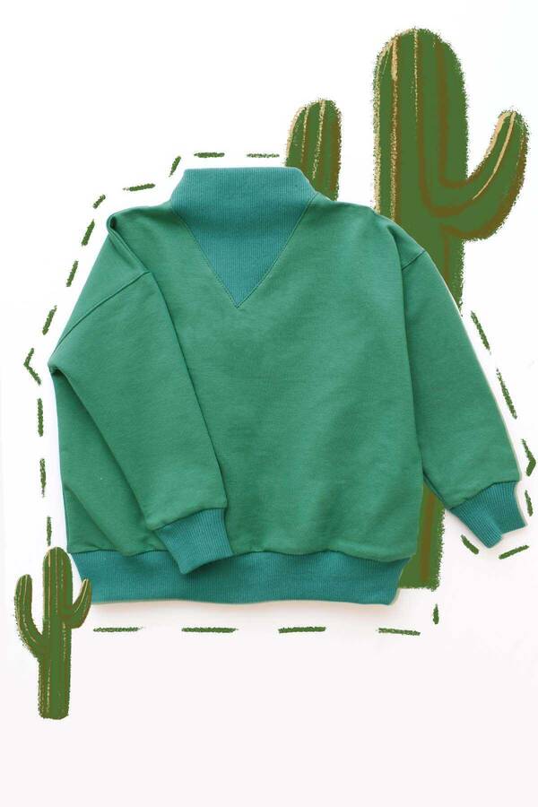 FW21 - Benetton Yeşil Yakası Kaşkorse Detaylı Çocuk Sweatshirt