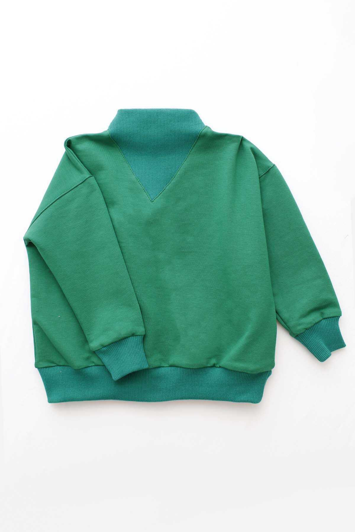 Benetton Yeşil Yakası Kaşkorse Detaylı Çocuk Sweatshirt