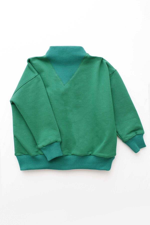 Benetton Yeşil Yakası Kaşkorse Detaylı Çocuk Sweatshirt - Thumbnail