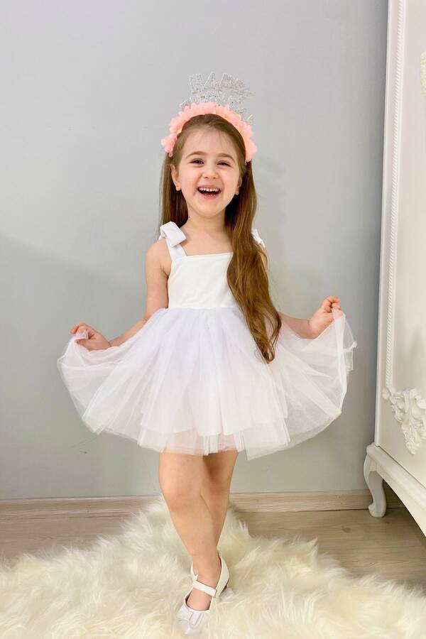 ss23 - Beyaz Balerin Tütü Kız Çocuk Elbise
