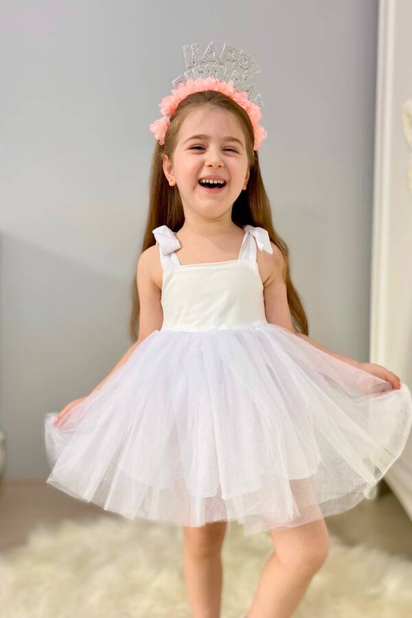 Beyaz Balerin Tütü Kız Çocuk Elbise - Thumbnail