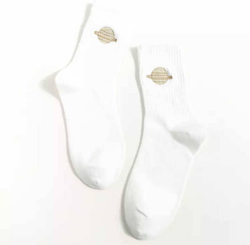 SS21 - Beyaz Gezegen Desenli Çorap