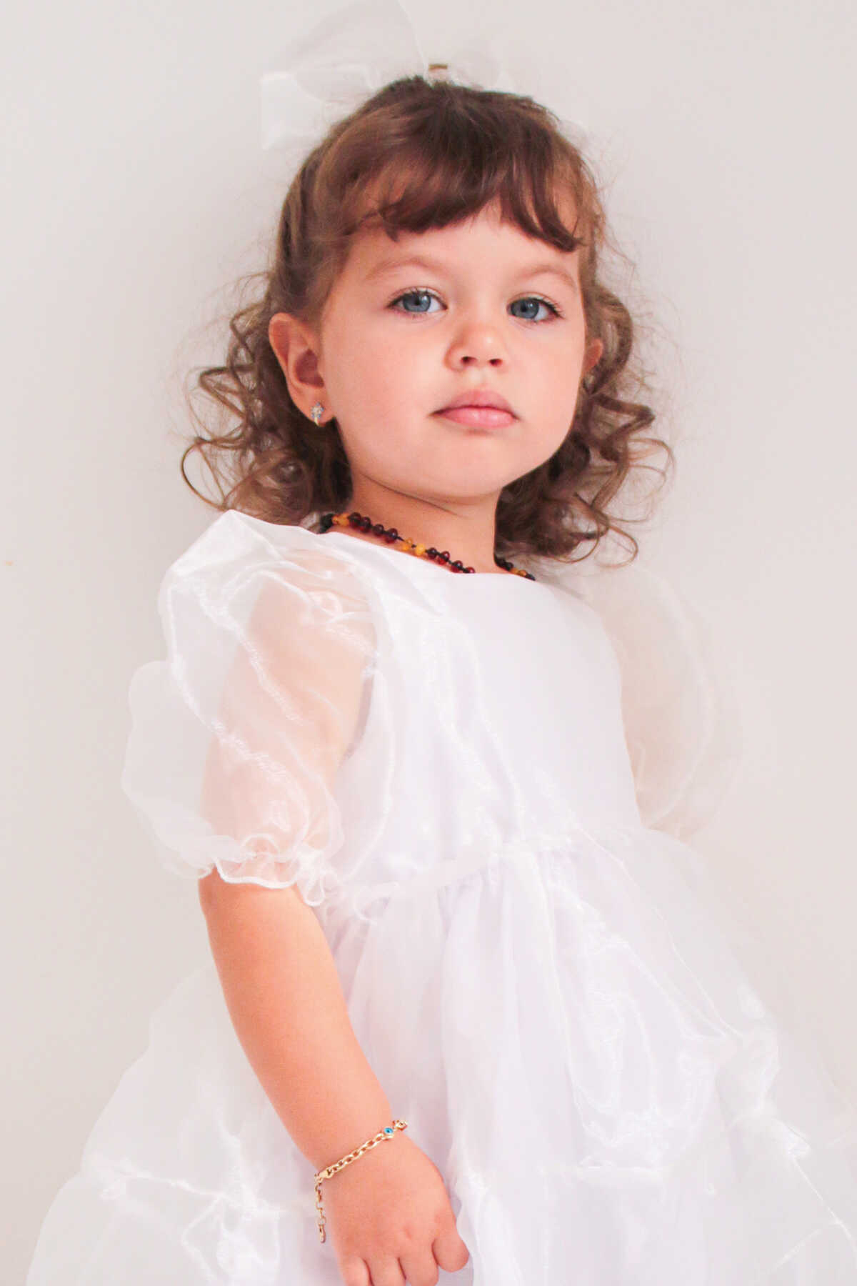 Beyaz Kuğu Cam Organze Parlak Kız Çocuk Elbise