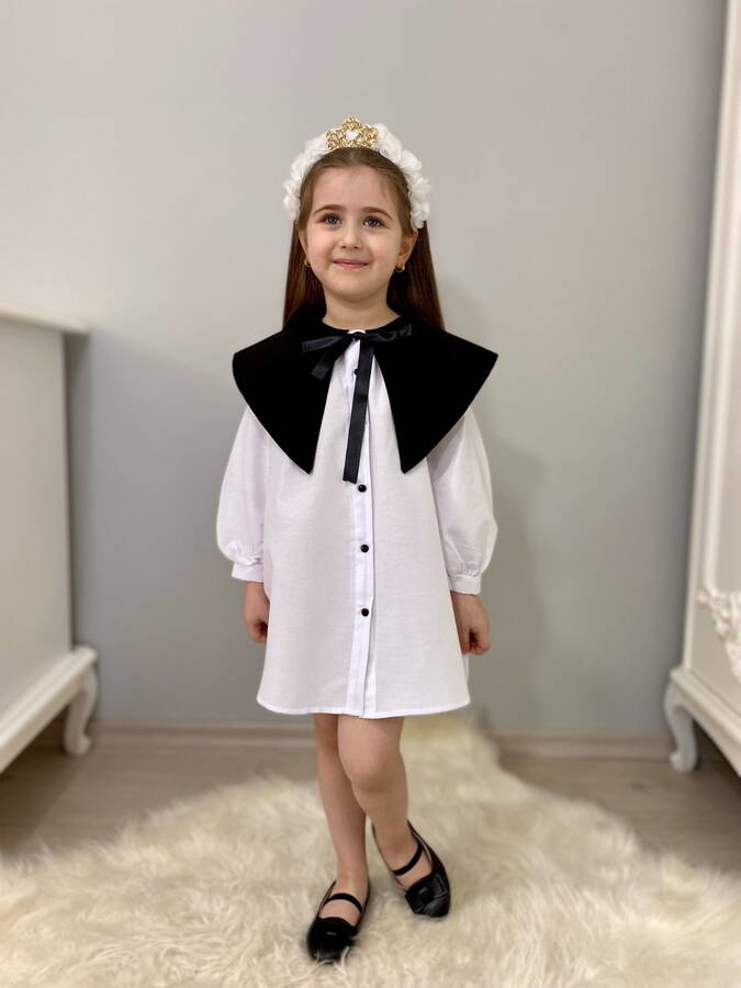 Tracc - Beyaz Nostaljik Yaka Önden Düğmeli Kız Çocuk Elbise (1)