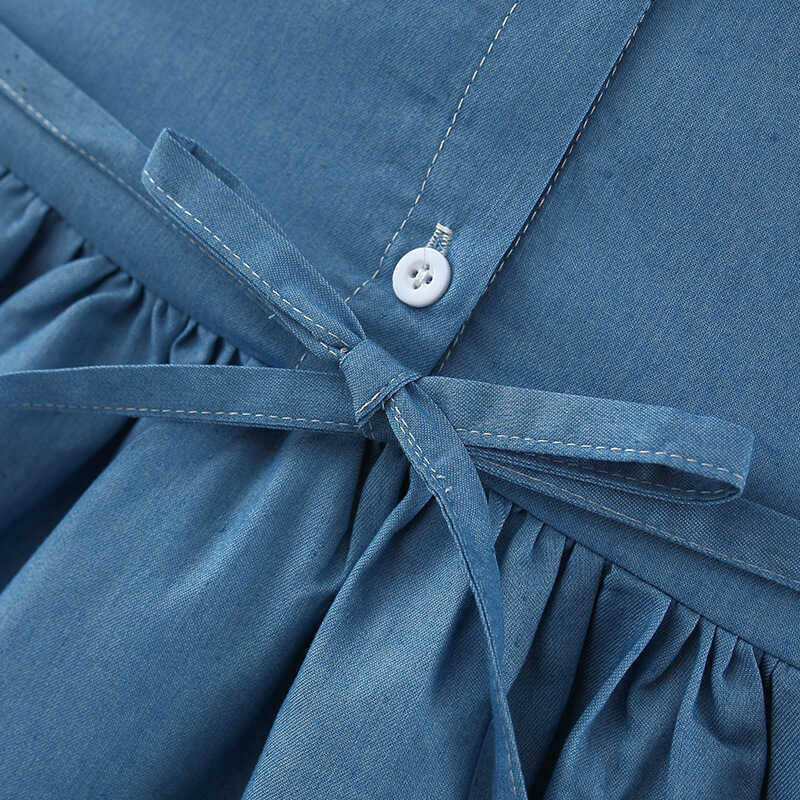 Beyaz Yaka Detaylı Mavi Elbise ve Çilek Çanta 2'li Set - Thumbnail