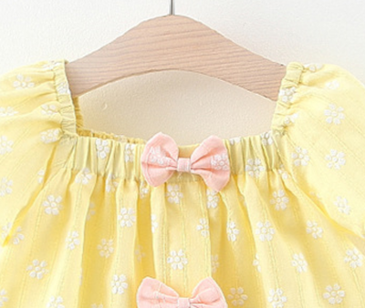 Fiyonklu Çiçekli Sarı Elbise - Thumbnail