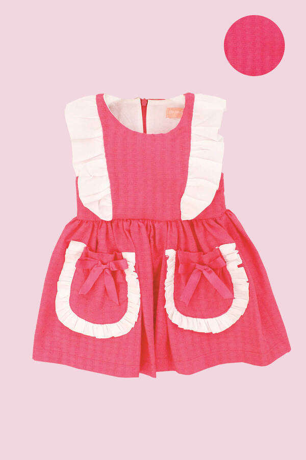 SSY22 - Fuşya Fırfırlı ve Cep Detaylı Kız Çocuk Elbise (1)