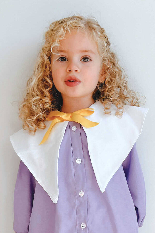 FW22 - Nostaljik Yaka Önden Düğmeli Lila Kız Çocuk Elbise (1)