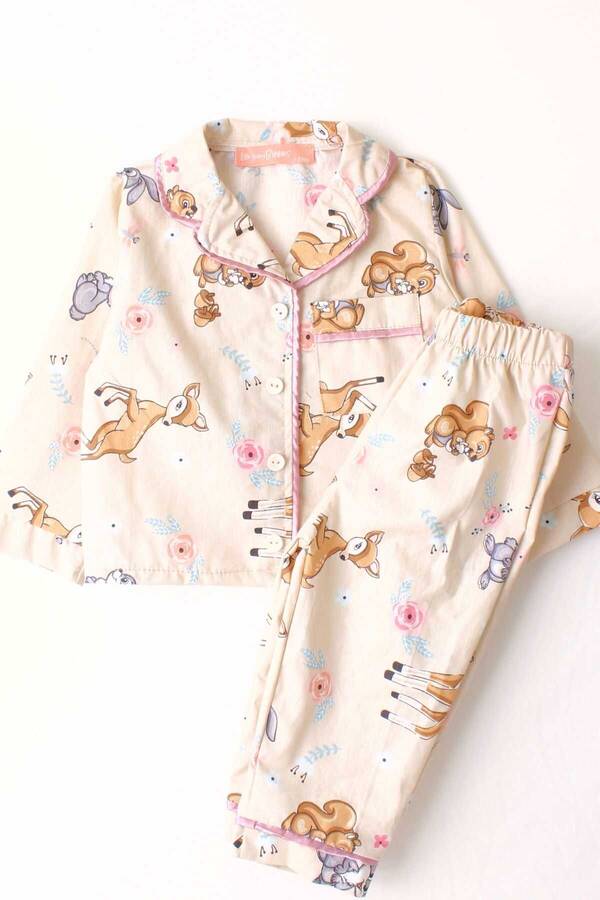 FW22 - Geyik Desenli Pamuk Kız Çocuk Pijama Takımı