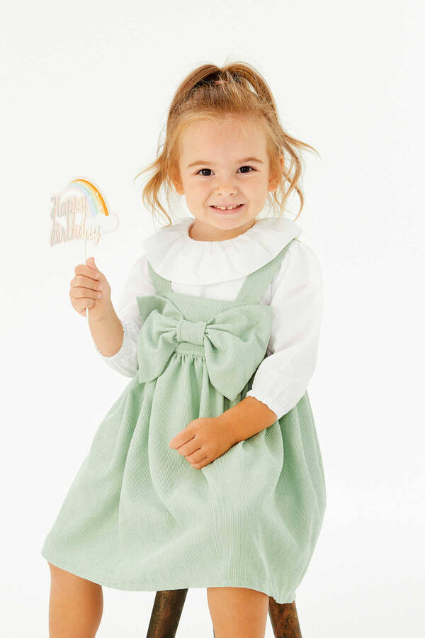 FW21 - İnce Fitilli Kadife Önden Fiyonklu Mint Yeşil Kız Çocuk Jile