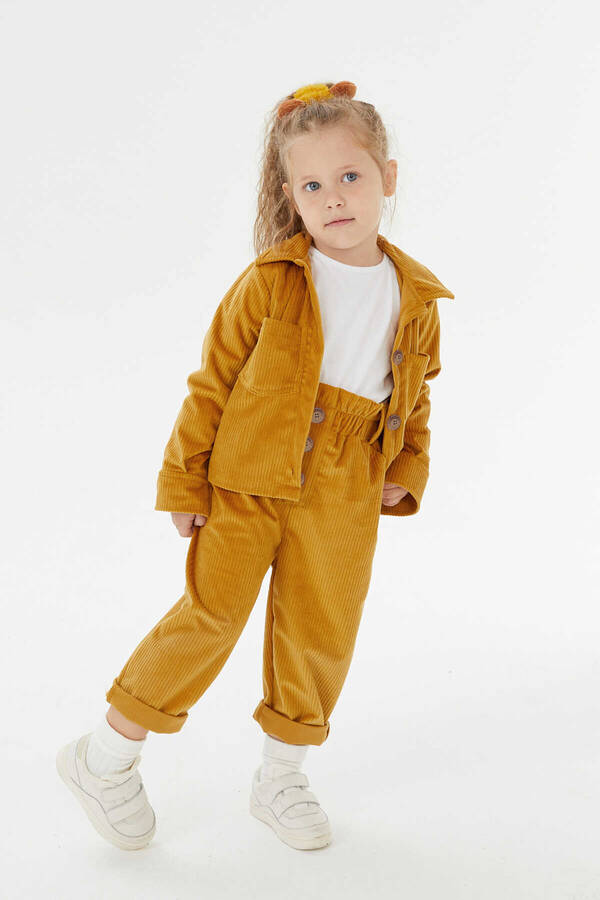 FW21 - Kalın Fitilli Kadife Sarı Renk Çocuk Gömlek ve Pantolon 2'li Takım (1)