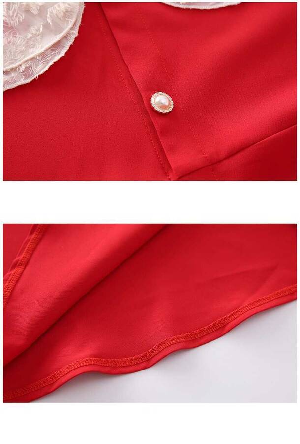 Puantiye Detaylı Kırmızı Elbise - Thumbnail