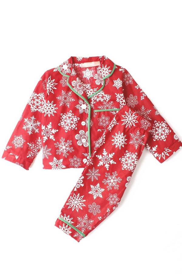FW22 - Kar Taneli Kırmızı Pamuk Unisex Pijama Takımı