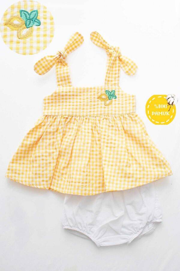 SSY22 - Limon Nakışlı Sarı Bluz ve Şort Kız Bebek 2'li Takım (1)