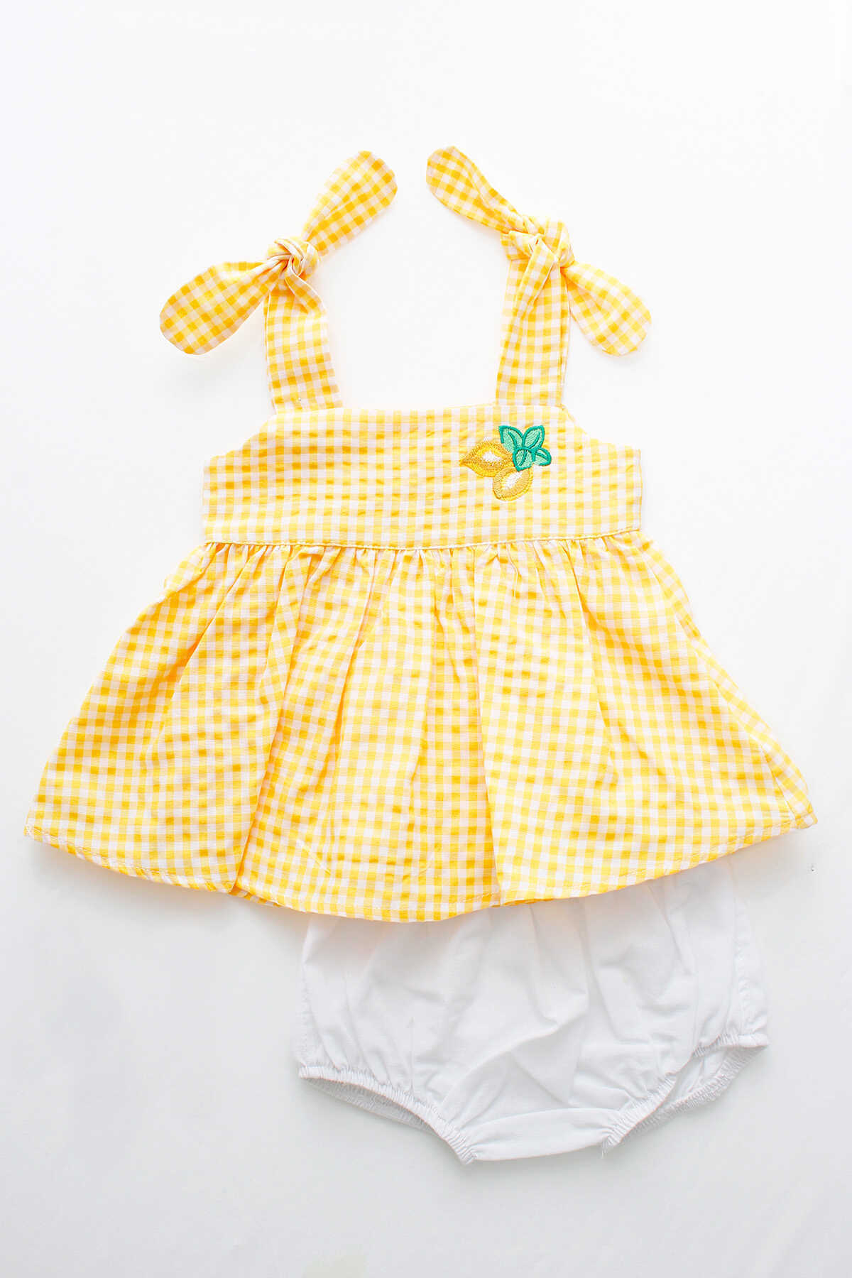 Limon Nakışlı Sarı Bluz ve Şort Kız Bebek 2'li Takım