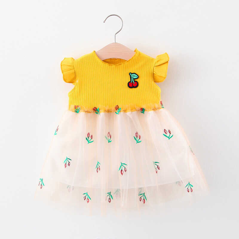 Kirazlı Sarı Tütü Elbise - Thumbnail
