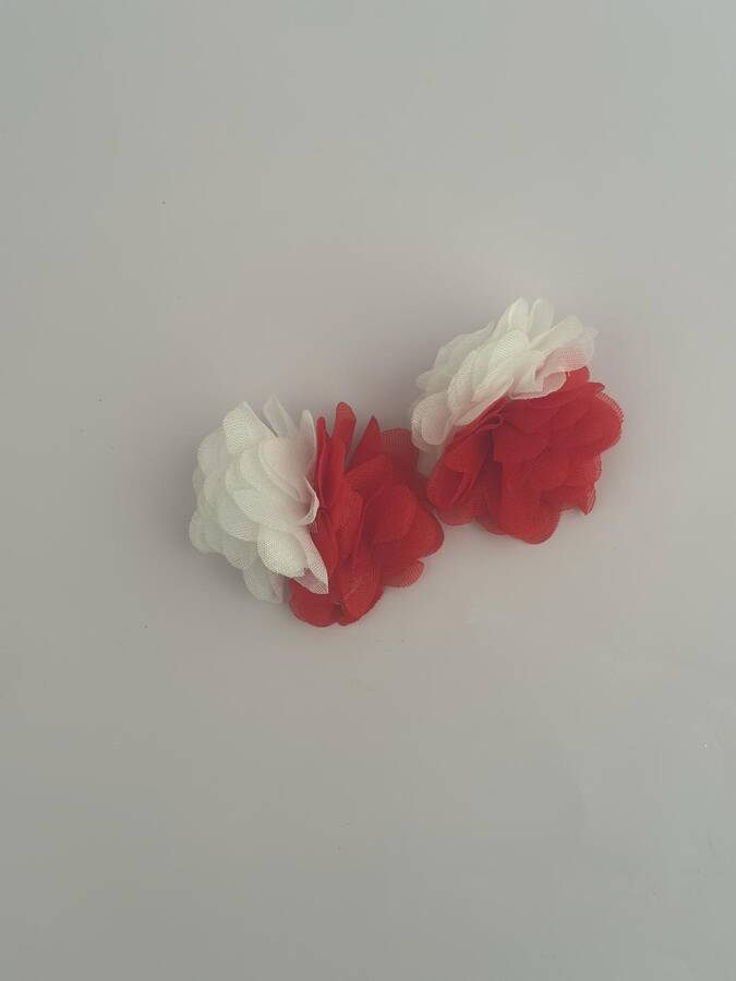 Tracc - Kırmızı Beyaz Tül Çiçekli 2'li Klips Toka