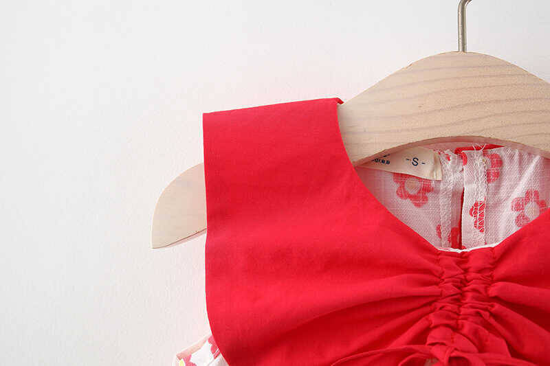 Kırmızı Çiçek Desenli Kurdele Elbise - Thumbnail