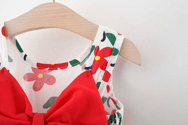 Kırmızı Çiçek Detaylı Elbise Ve Çanta 2'li Set - Thumbnail