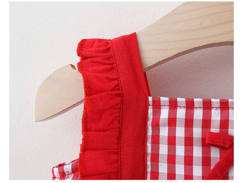 Kırmızı Çilek Desenli Ekose Elbise - Thumbnail
