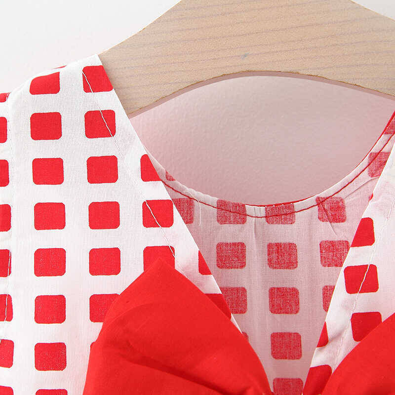 Kırmızı Ekose Detaylı Fiyonk Elbise - Thumbnail