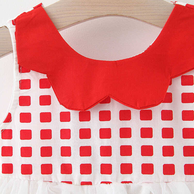 Kırmızı Ekose Detaylı Fiyonk Elbise - Thumbnail