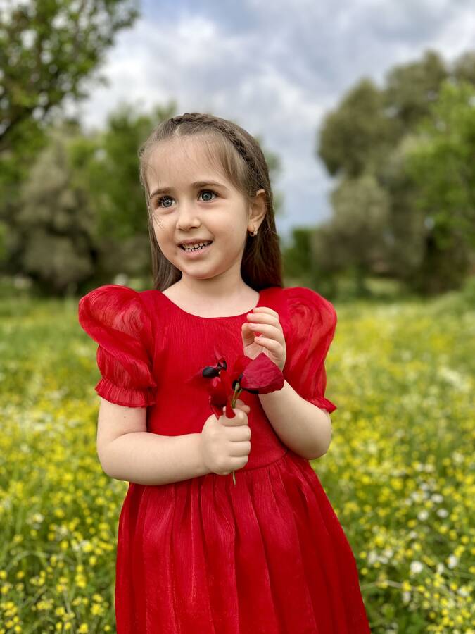 Tracc - Kırmızı Janjan Organze Sırtı Çapraz Kız Çocuk Elbise (1)
