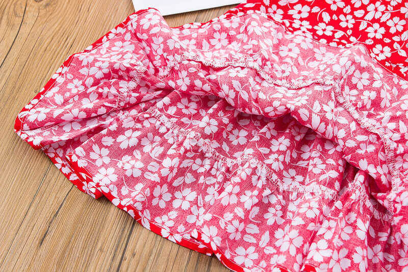 Kırmızı Mini Çiçekli Elbise - Thumbnail