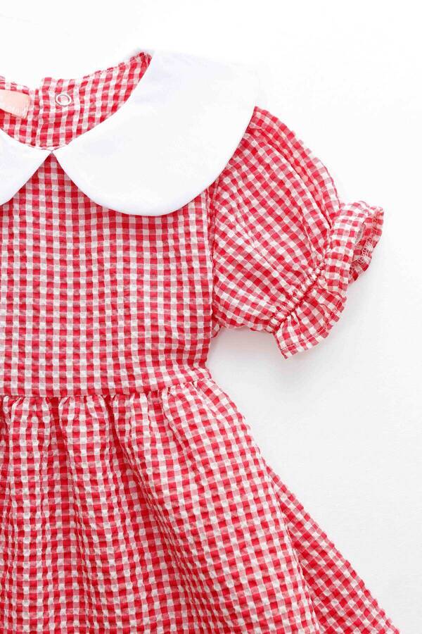 Kırmızı Pötikareli Bebe Yaka Kız Çocuk Elbise - Thumbnail