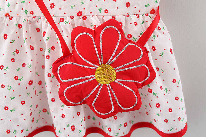 SS212 - Kırmızı Puantiye Desenli Beyaz Elbise Ve Çiçek Çanta 2'li Set (1)