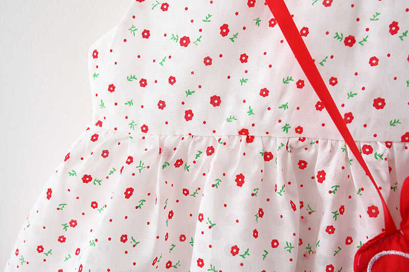 Kırmızı Puantiye Desenli Beyaz Elbise Ve Çiçek Çanta 2'li Set