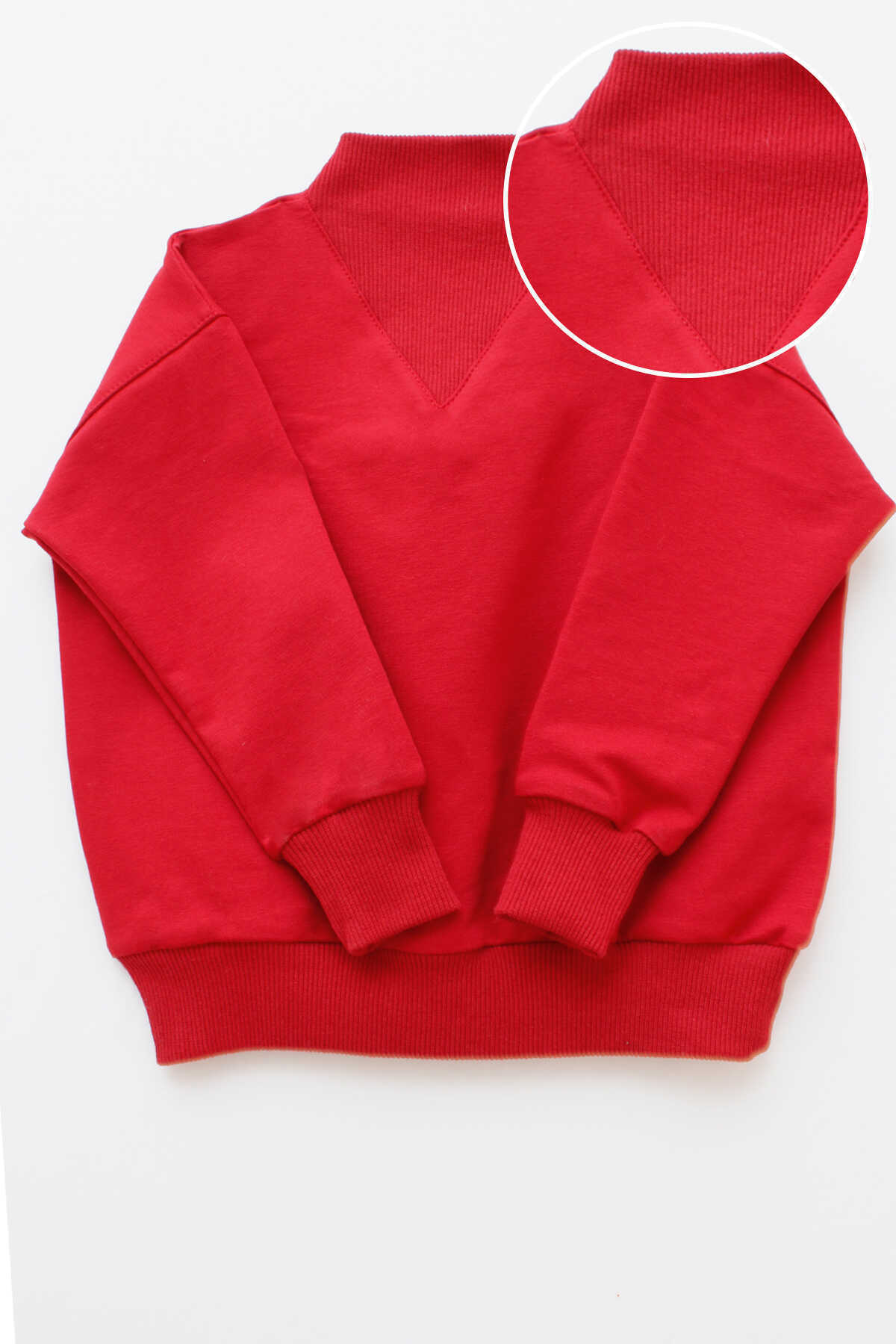 Kırmızı Yakası Kaşkorse Detaylı Çocuk Sweatshirt