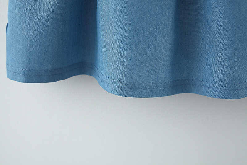 Pembe Çizgi Detaylı Mavi Elbise - Thumbnail