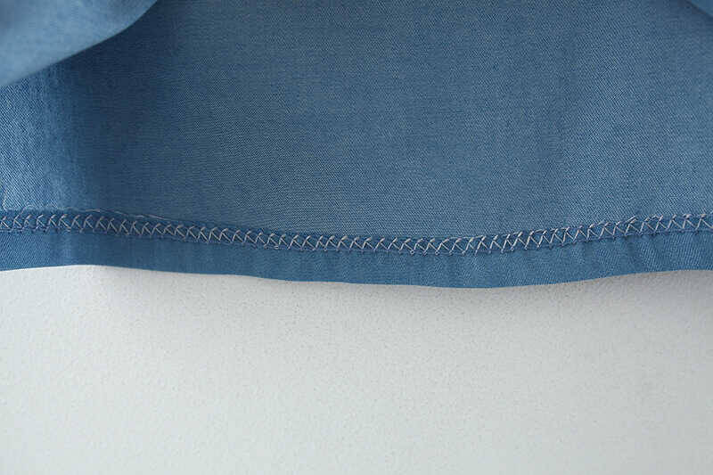 Pembe Çizgi Detaylı Mavi Elbise - Thumbnail