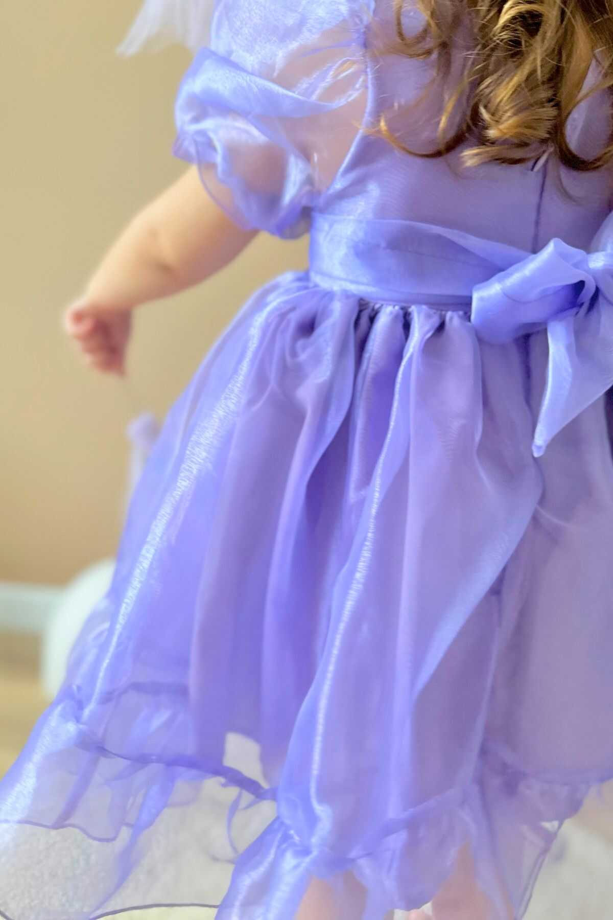 Lila Cam Organze Parlak Kız Çocuk Elbise