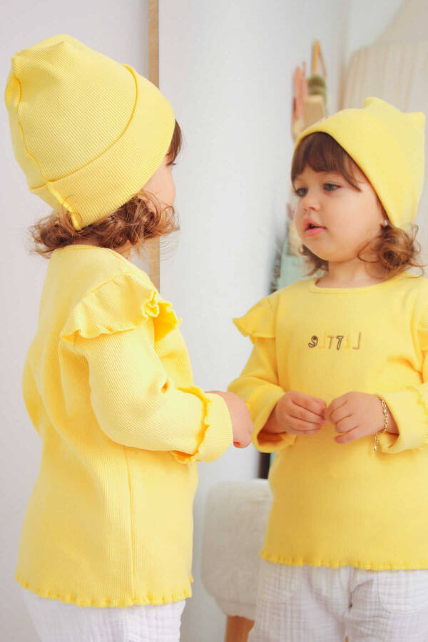 FW21 - Little İşlemeli Kaşkorse Fitilli Sarı Çocuk Sweatshirt