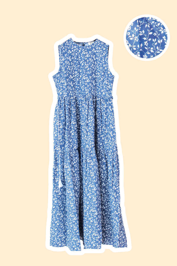 SSY22 - Mavi Çiçekli Müslin Maxi Kadın Elbise
