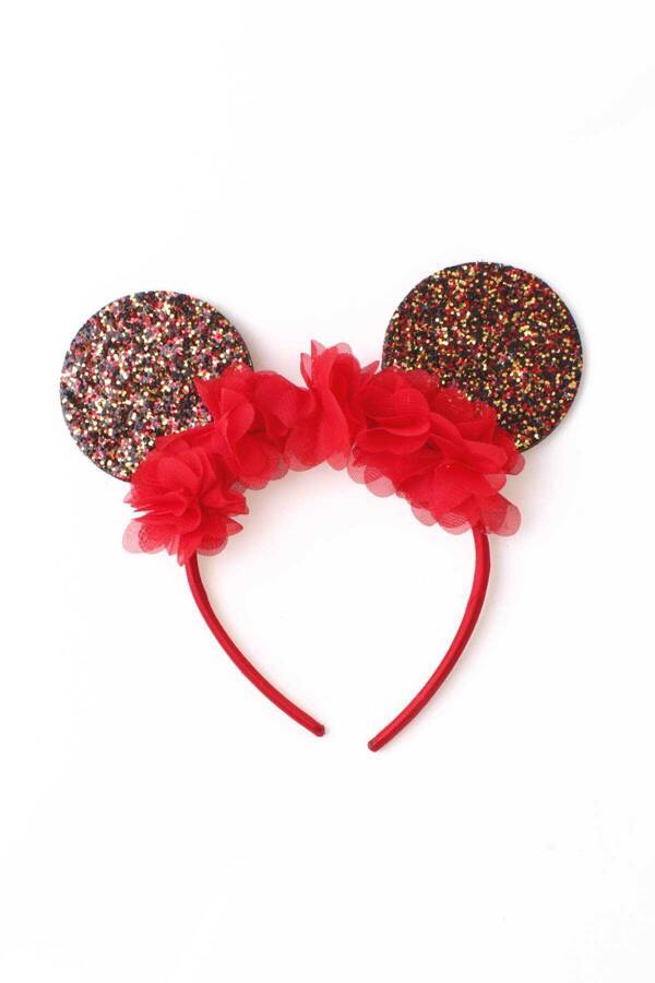 Minnie Mouse Kulaklı Simli Kırmızı Taç - Thumbnail