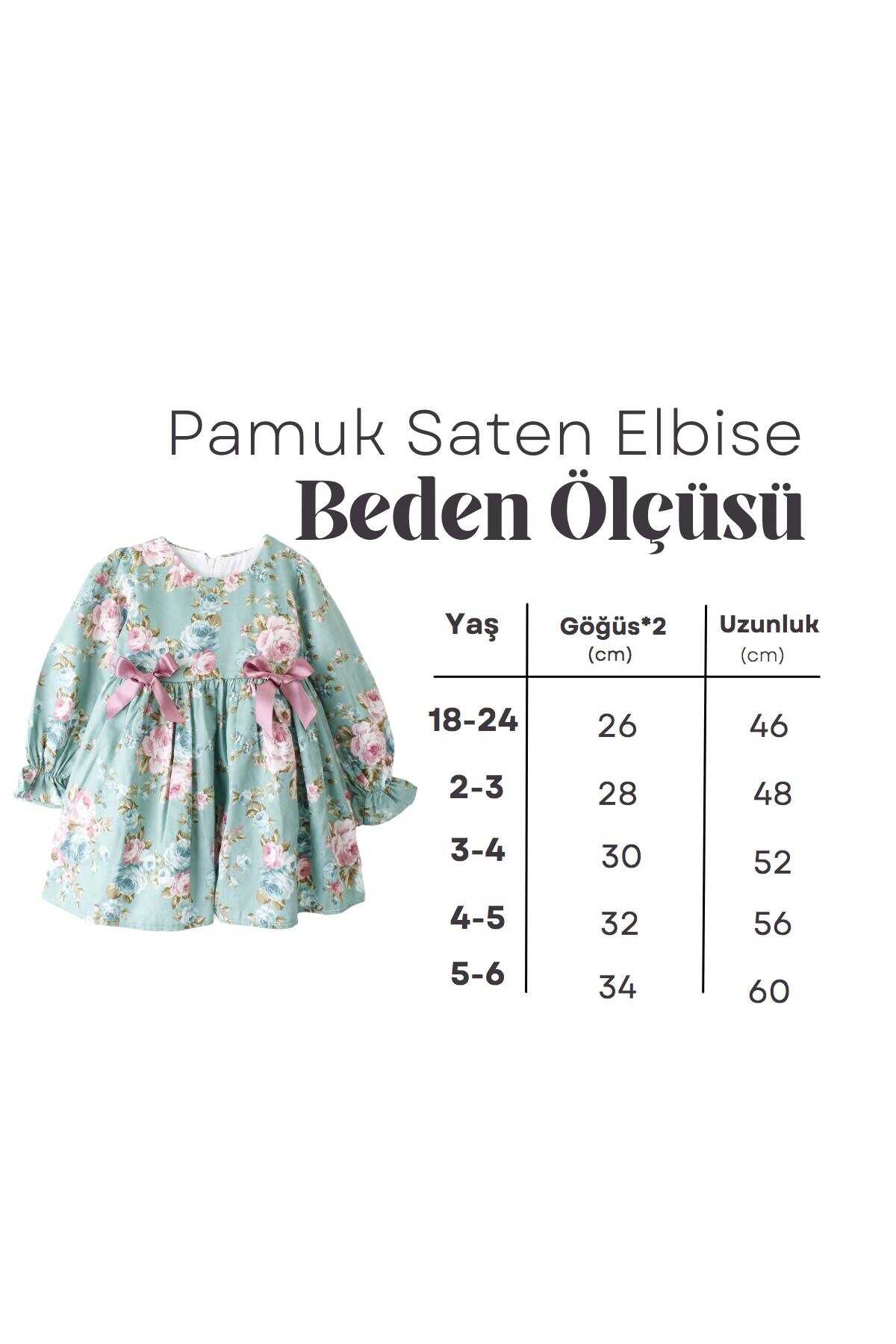 Mint Çiçekli Vintage Kız Çocuk Pamuk Elbise