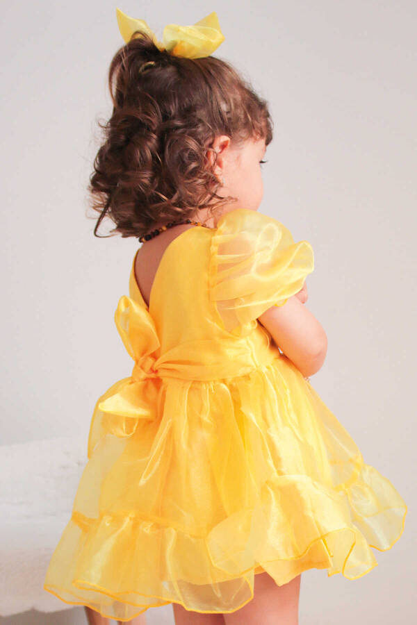 Neon Sarı Cam Organze Parlak Kız Çocuk Elbise - Thumbnail