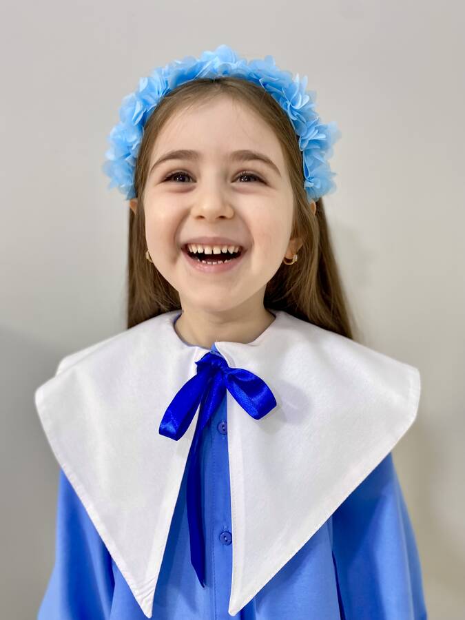 Nostaljik Yaka Önden Düğmeli Açık Mavi Kız Çocuk Elbise - Thumbnail