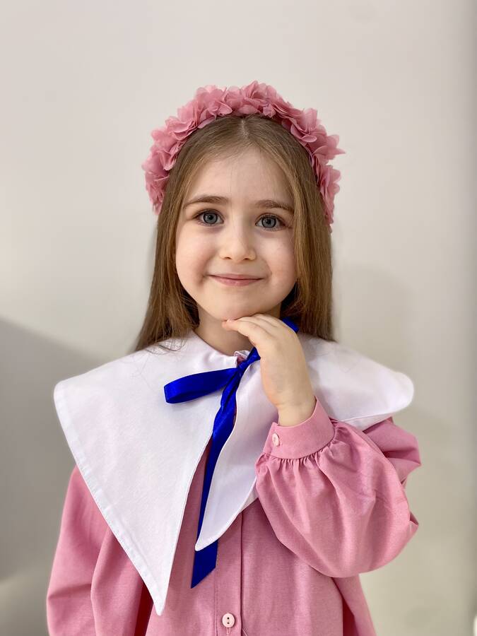 Nostaljik Yaka Önden Düğmeli Gül Kurusu Kız Çocuk Elbise - Thumbnail