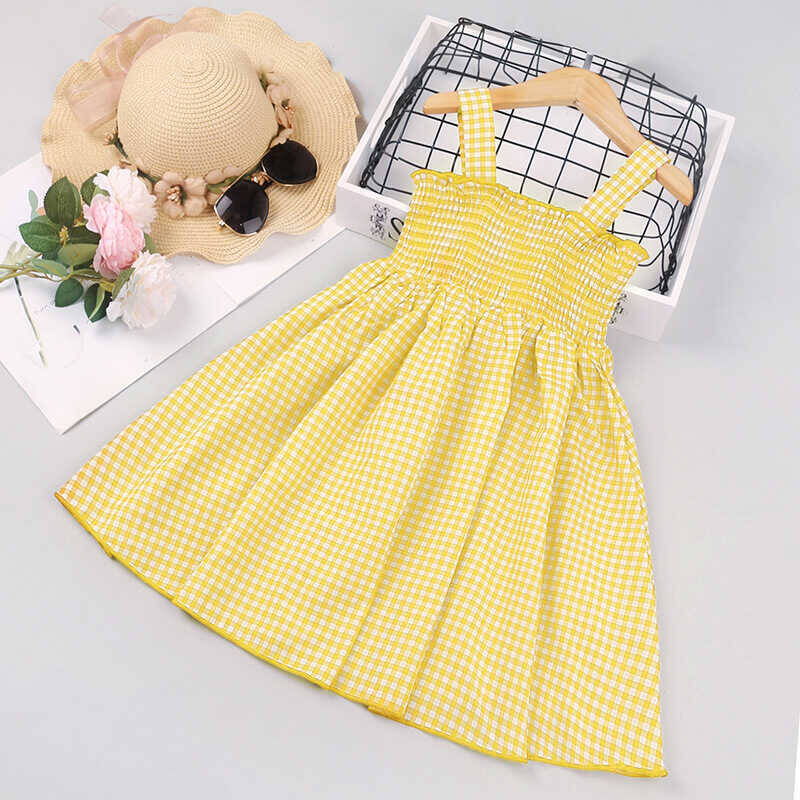 SUM21 - Papatya Detaylı Sarı Pötikareli Elbise (1)