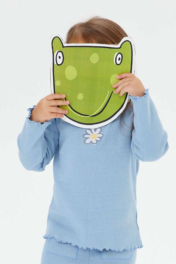 FW21 - Papatya İşlemeli Kaşkorse Fitilli Mavi Çocuk Sweatshirt
